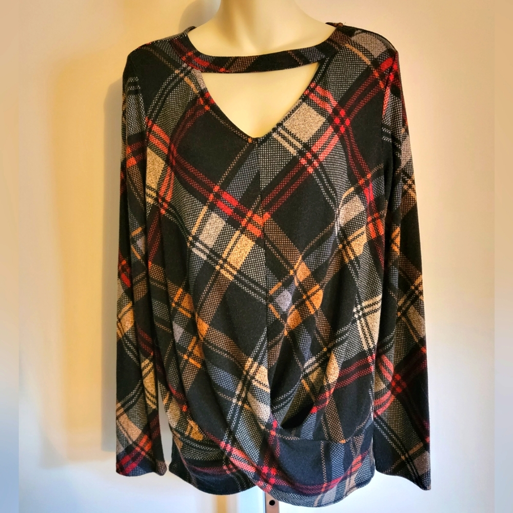 Holiday plaid top